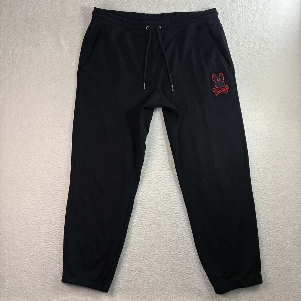 Psycho Bunny Joggers Men XLT Black Red Logo Sweatpants Drawstring Cotton Stretch